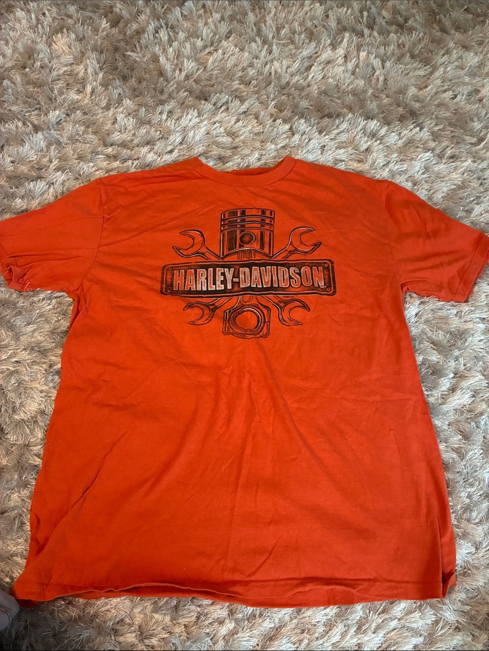 Harley-Davidson Orange Tee with Black Engine Graphic